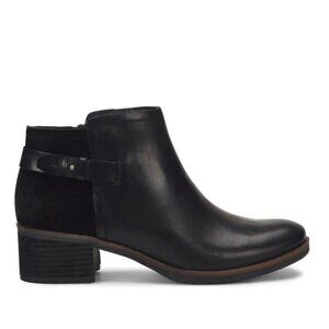 Korks Womens Sonya Black Leather Suede Contrast Stacked Heel Bootie Size 7.5